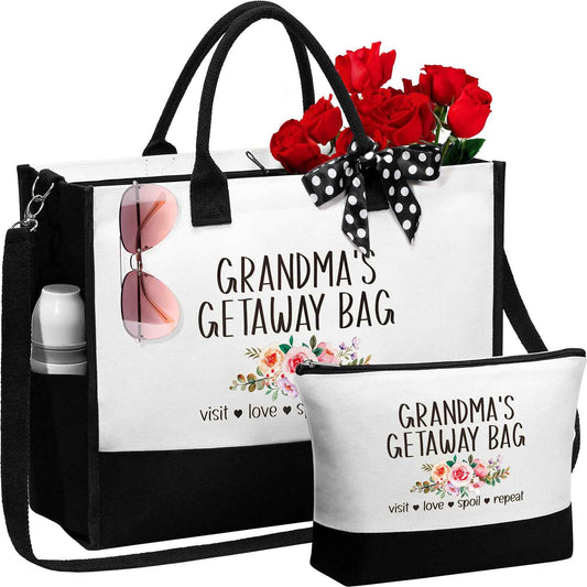 Best Grandma Gifts, Christmas Gifts for Grandma from Granddaughter Grandchildren Grandkids, Nana Birthday Gift Grandmother Canvas Tote Bag Makeup Bag Set for Gigi Unique Grandmother New Granny Gift