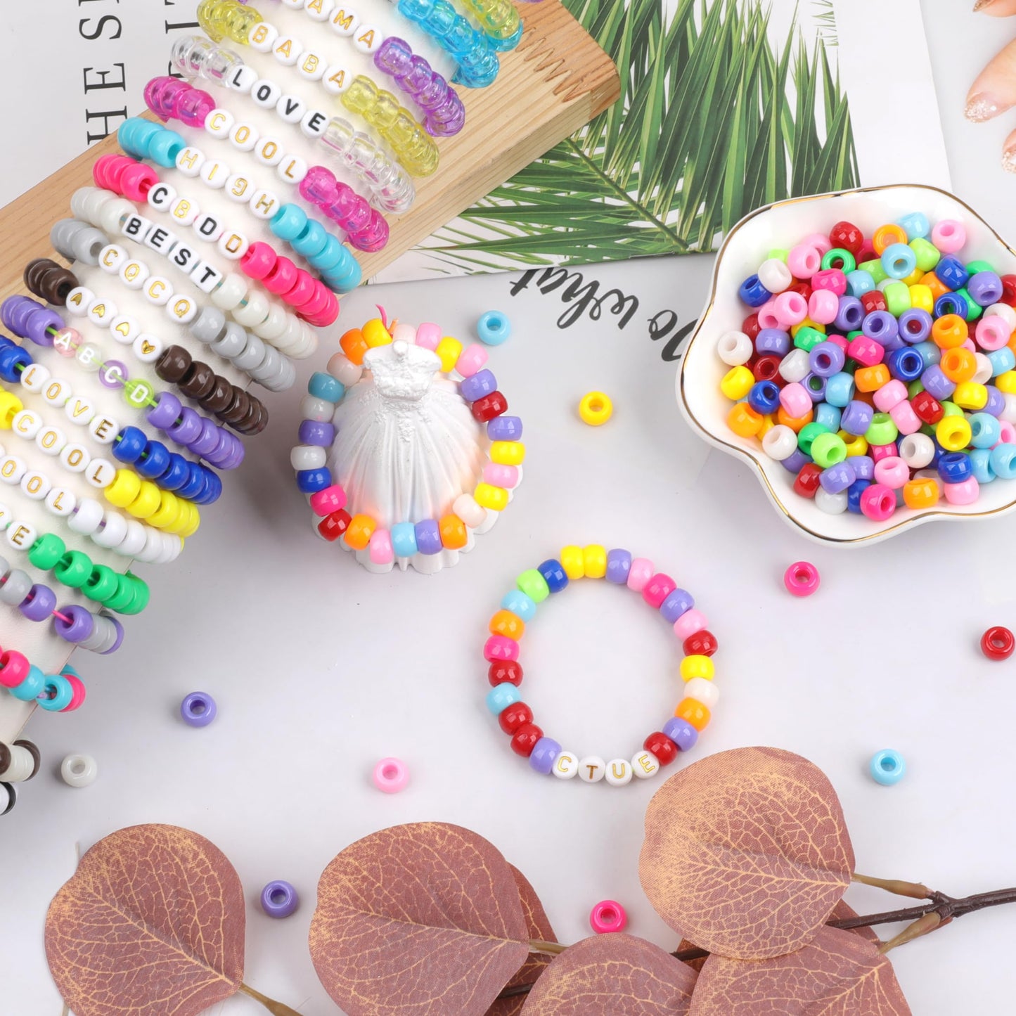 Auvoau 1000Pcs Pony Beads Bracelet 9mm Rainbow Plastic Barrel Pony Beads for Necklace,Hair Beads for Braids for Girls,Key Chain,Jewelry Making (Multicolor)