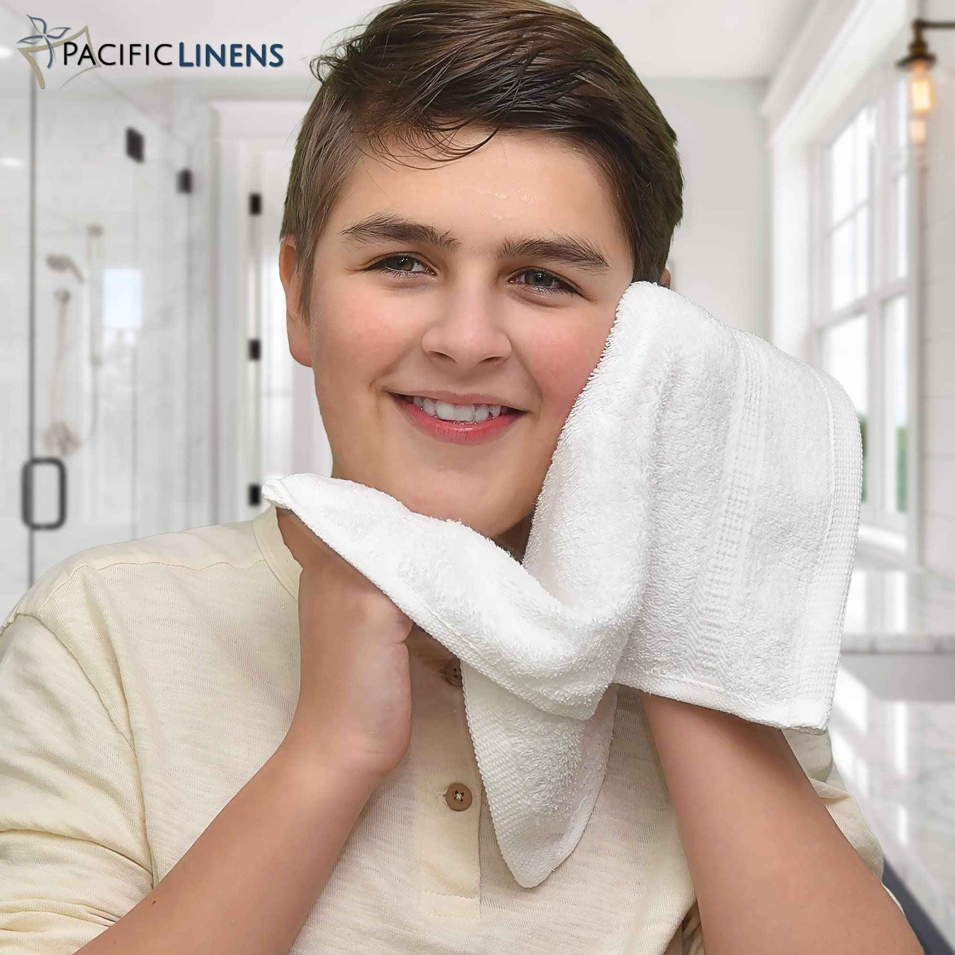 Pacific Linens Washcloths Towels, 100% Cotton, 13x13 inch Face Fingertip Towel for Bath and Kitchen Use - Wash Cloths, 12PK