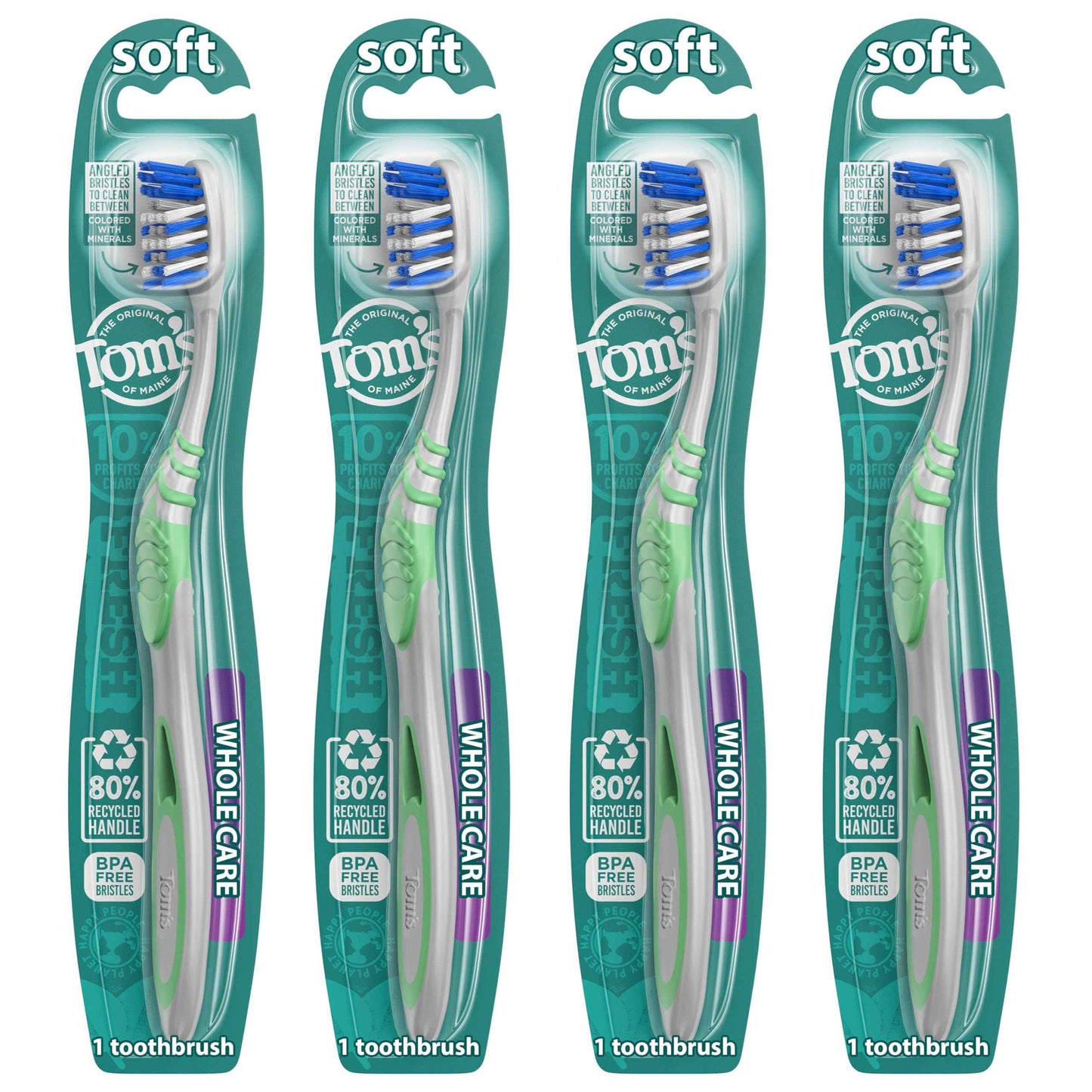 Tom's of Maine Whole Care Toothbrush, Soft, 4-Pack