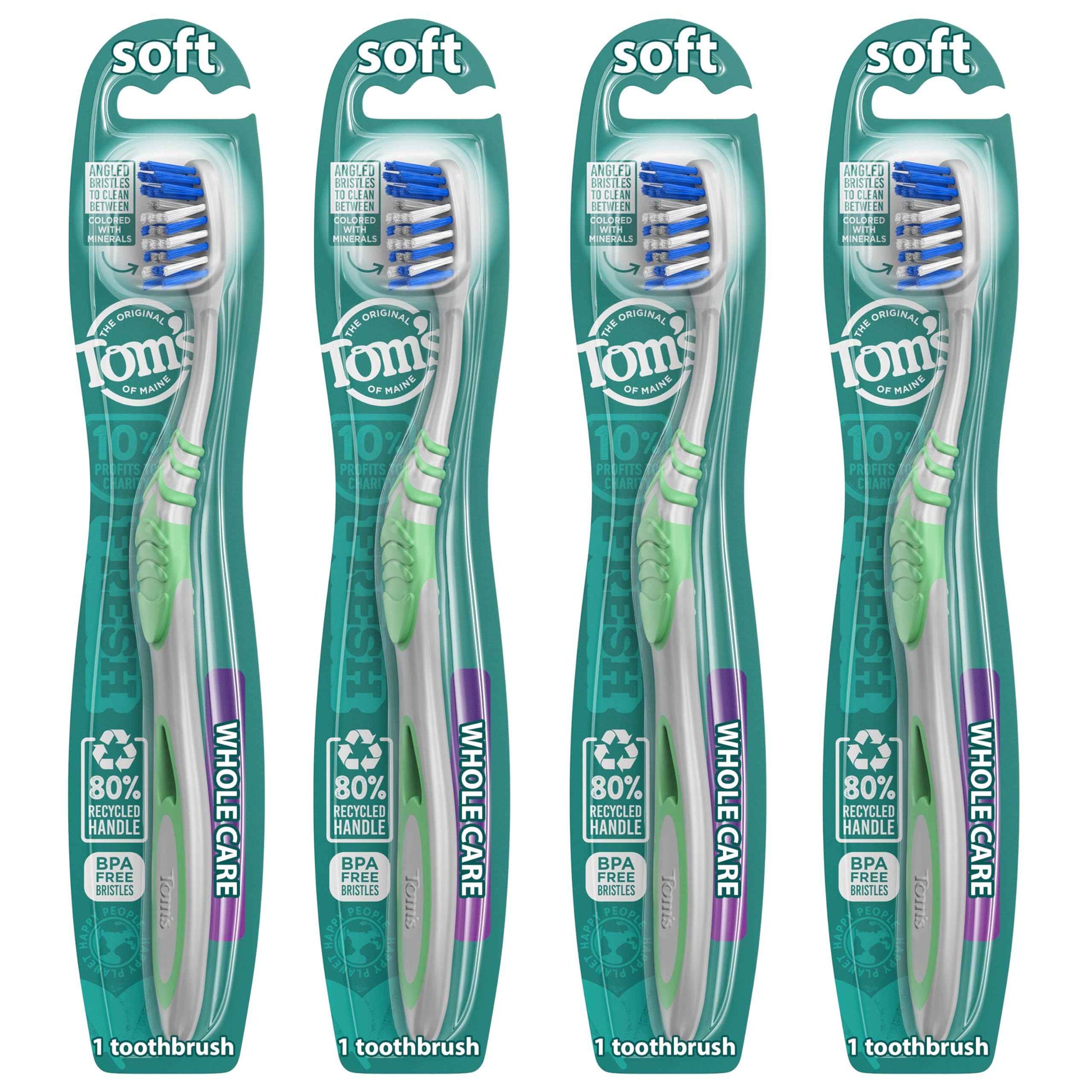 Tom's of Maine Whole Care Toothbrush, Soft, 4-Pack