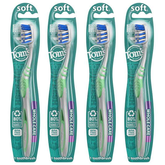 Tom's of Maine Whole Care Toothbrush, Soft, 4-Pack
