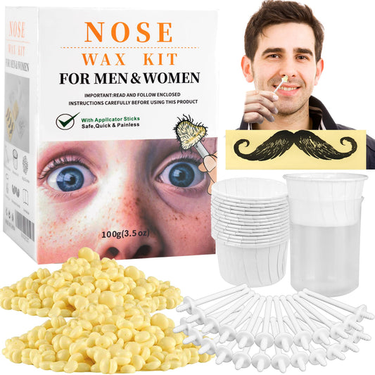Nose Wax Kit Men 100g Wax, 30 Applicators (15 Times)|Nose Hair Removal Lasting Kit from CoFashion|Nose Hair Wax Kit for Men|Painless Quick & Easy Hair Removal Kit |15 Mustache Guards |15pcs Cups