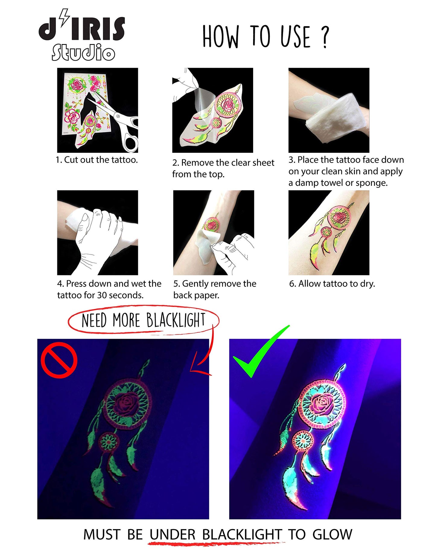 Blacklight Glow Party Temporary Tattoo-1 Sheet - Cobra