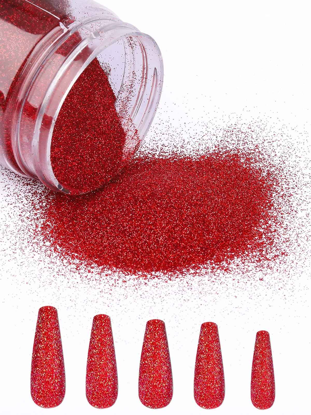 Red Nail Fine Glitter, EBANKU Red Laser Mermaid Manicure Pigment Glitter for Nails Art Resin Craft Supplies, Glitter for Body Nail Face Hair Lip Gloss Makeup 100G