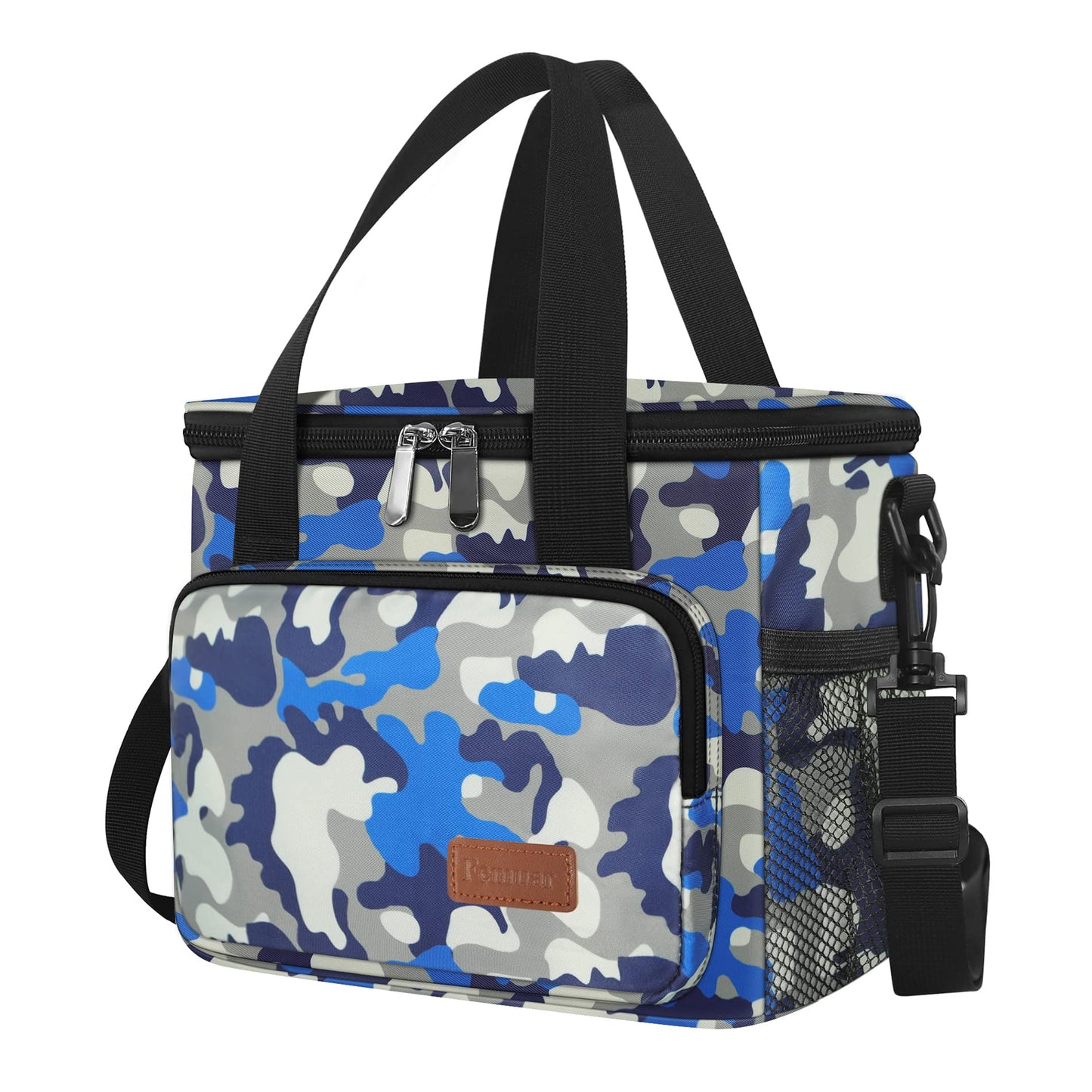 Femuar Lunch Bags for Women/Men, Insulated Lunch Bag for Work Office - Lunch Cooler Bag Leakproof Lunch Box with Adjustable Shoulder Strap - Blue Camouflage