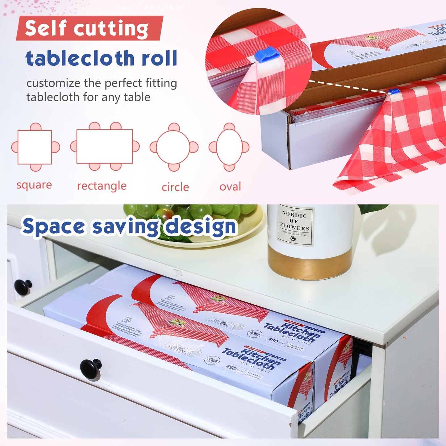 Preboun 3 Roll Checkered Tablecloth 54 in x 100 FT Plastic Table Cloth Roll with Cutter Red Gingham Tablecloth Disposable Thick Plastic Table Cover for Party Picnic Holiday Christmas Outdoor