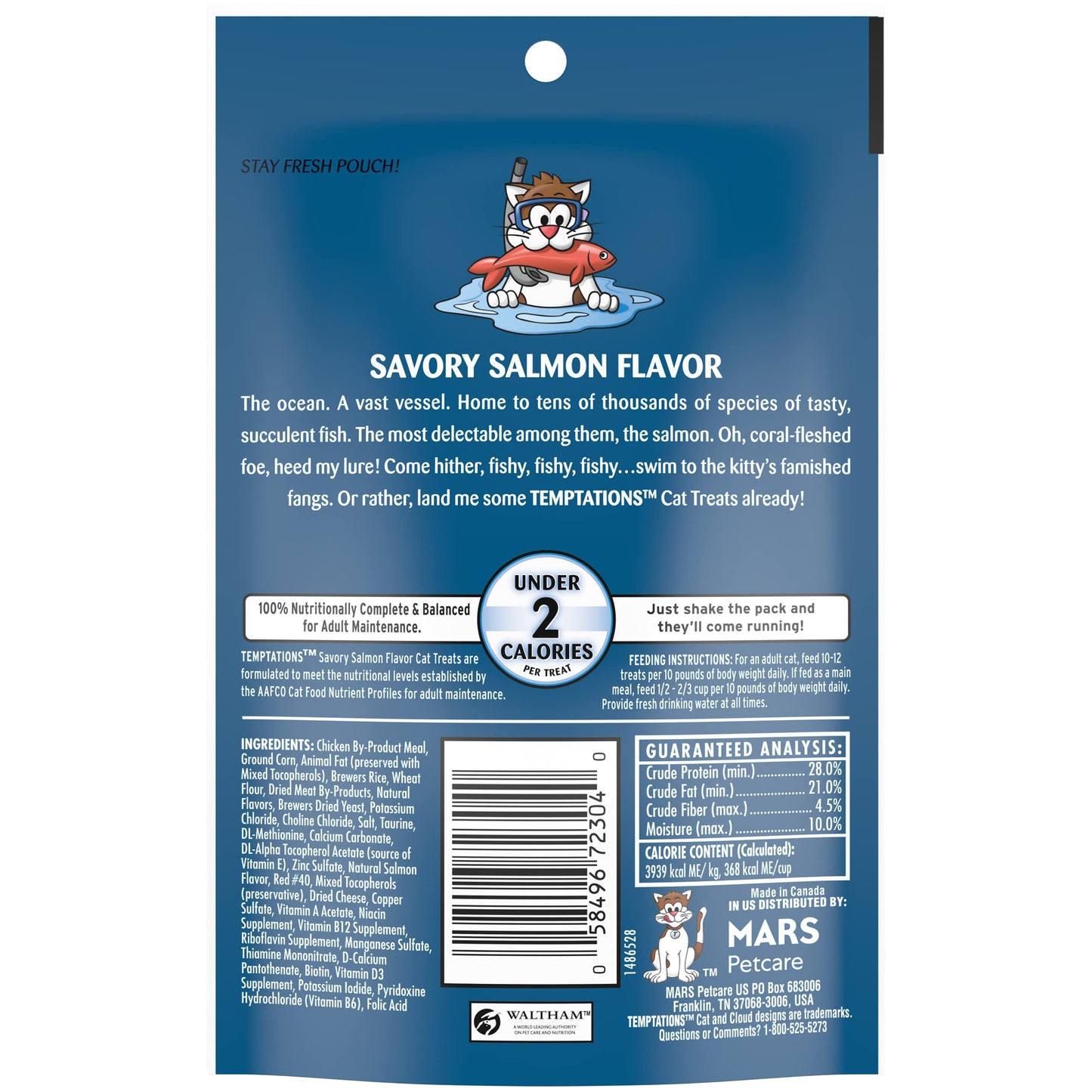 Temptations Classic Crunchy and Soft Cat Treats Savory Salmon Flavor, 3 oz. Pouch (Pack of 12)