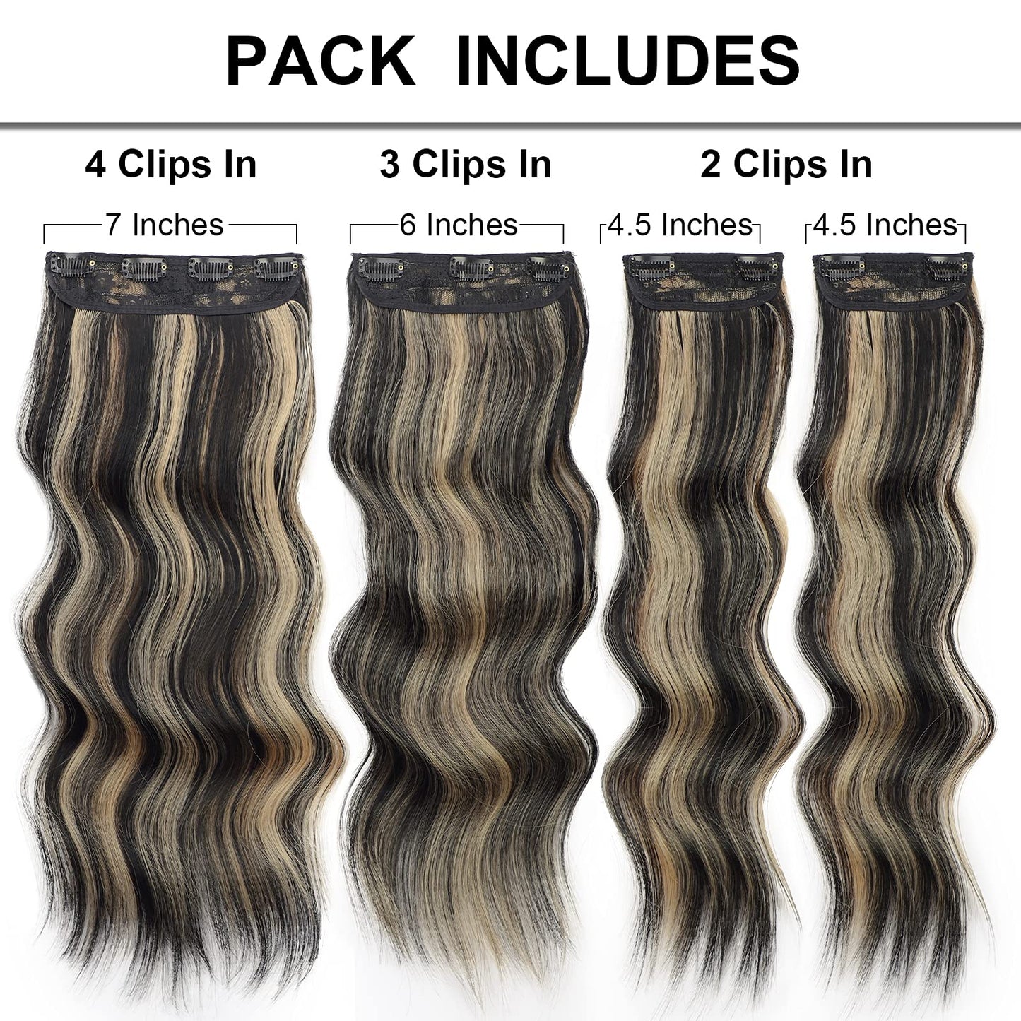 Vigorous Clip in Hair Extensions Black Mix Blonde Long Hair Extensions Clip Ins Soft Synthetic Hairpieces for Women