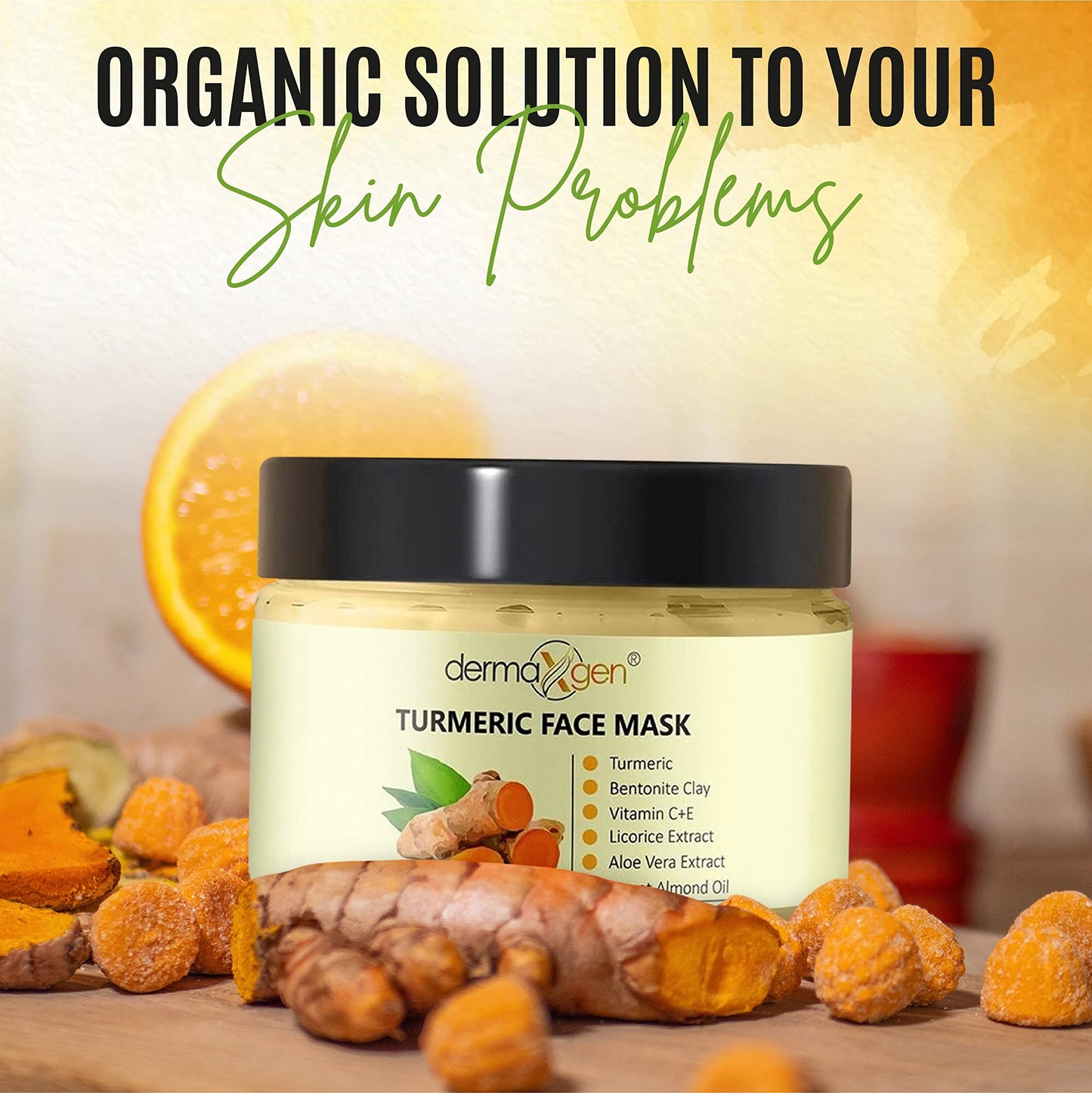 DERMAXGEN Organic Turmeric Face Mask - Detox Clay for Clear, Radiant Skin - Acne & Scars Reduction, Healing Clay Pore Cleansing Facial Mask - Improve Skin Tone and Texture - All-Natural 5.29FL OZ