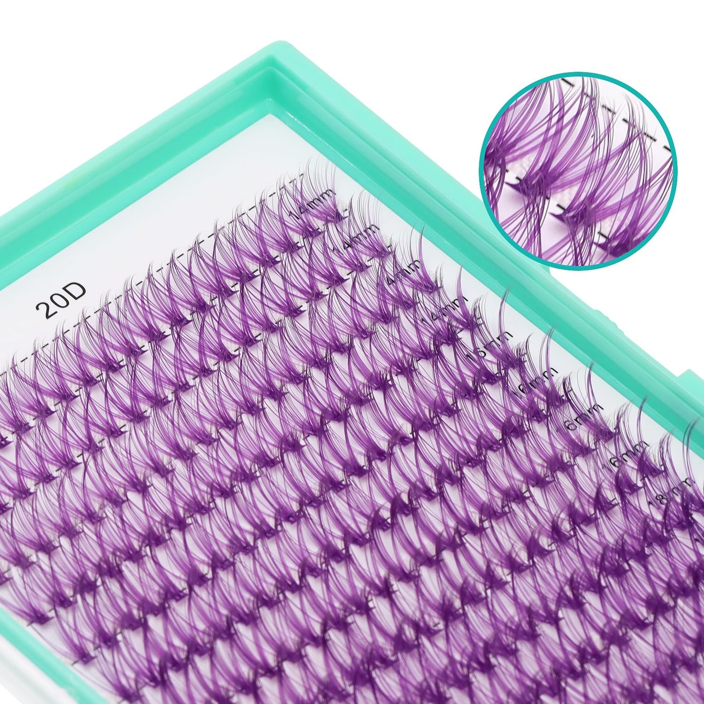 Bodermincer 20D/30D/40D/50D Cluster Large Tray 240pcs D Curl Individual Cluster Eyelashes False Eyelashes Extension Individual Eyelash Bunche Lash Cluster DIY at Home (20D Purple-14-16-18mm MIX)