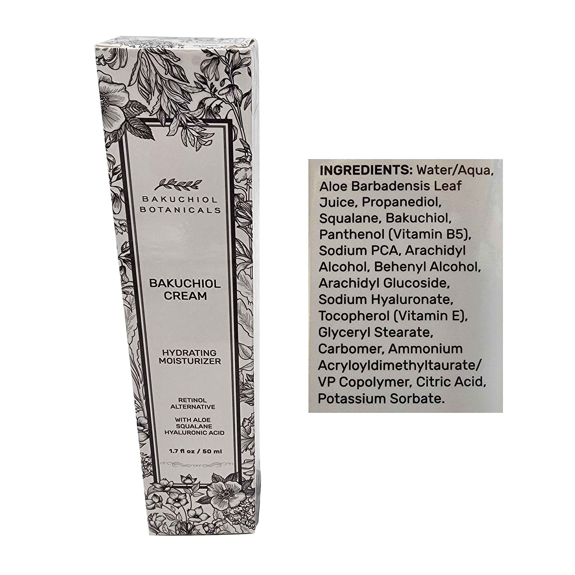 Bakuchiol Moisturizer Cream 1.7 Oz - Retinol Alternative - All Natural Plant Derived Ingredients - Bakuchiol and Squalane, Aloe, Hyaluronic Acid, Squalane, Vitamin E, B5