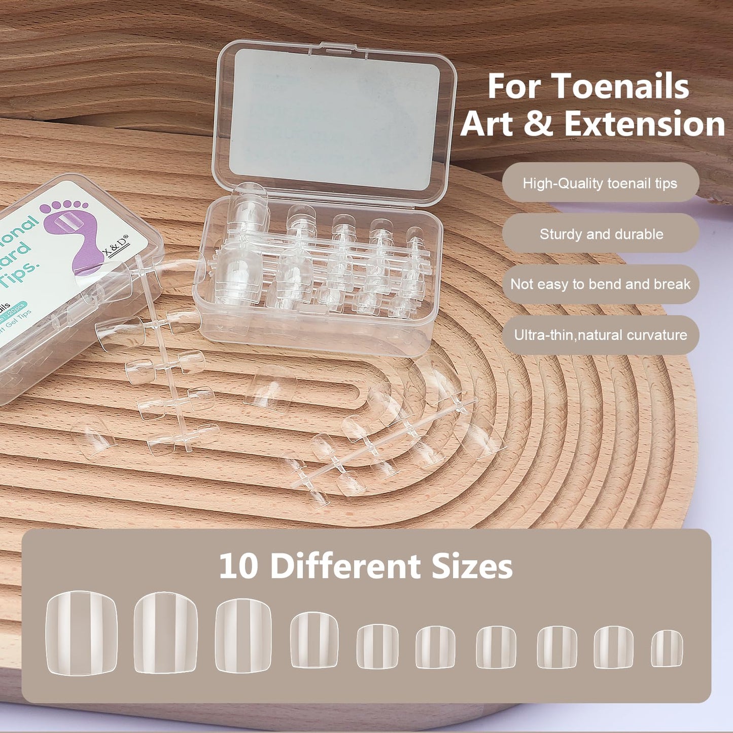 X&D Fake Toe Nail Kit Soft Gel Full Cover Clear Toenail Tips 10 Sizes for Foot Nail DIY (240pcs Set 2)