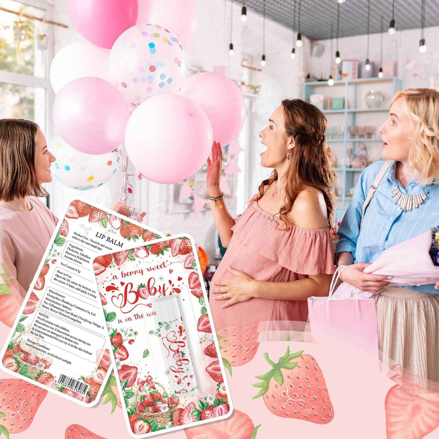 30 Pack Strawberry Baby Shower Games Lip Balms Bulk Games Prizes Party Gifts for Guests Friends Gender Reveal Favors Decorations Souvenirs Baby Thanksgiving Christmas Gift Bags Stuffers(Strawberry)