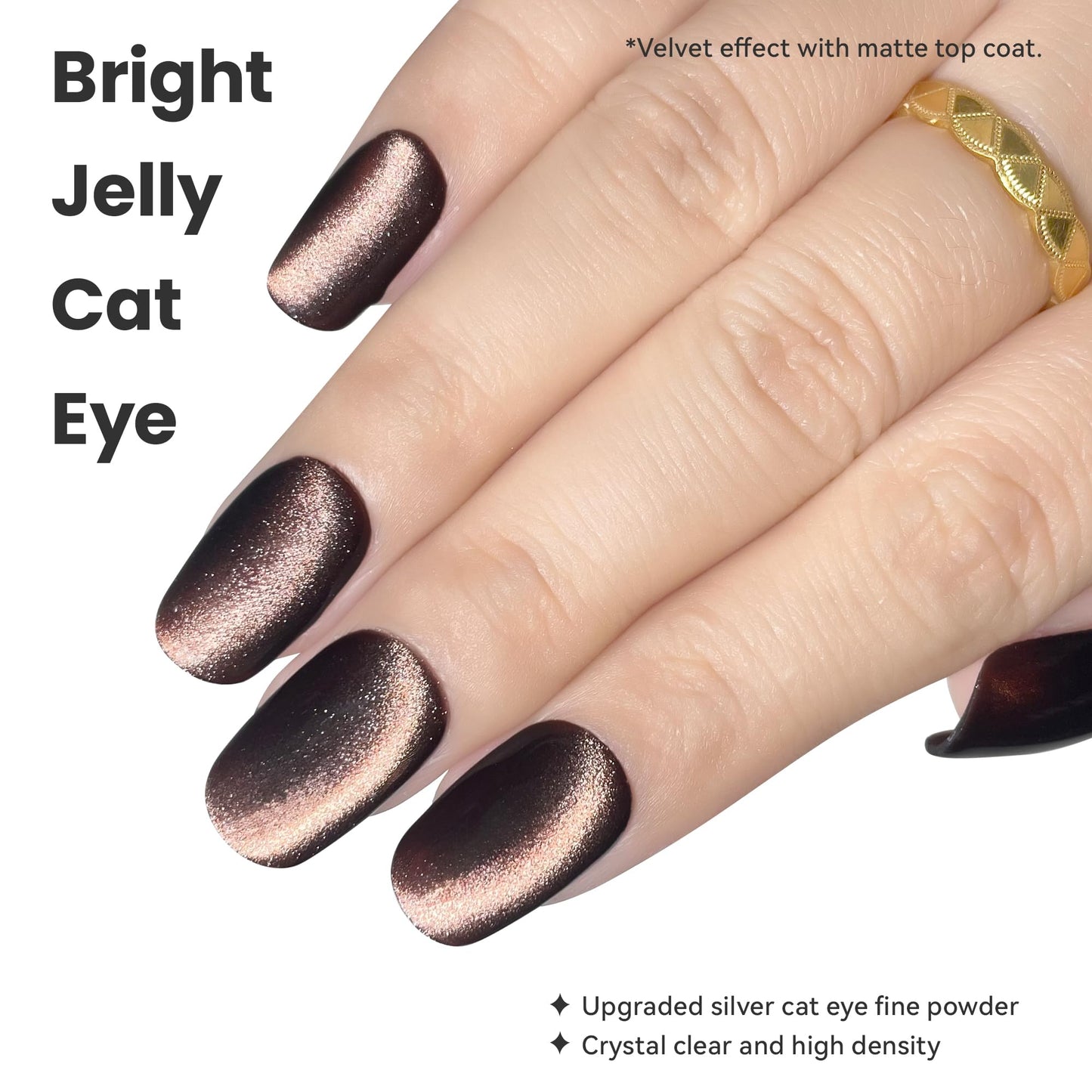 YTD Likomey Cat Eye Gel Nail Polish,15ml Brown Holographic Translucent Neutral Velvet Jelly Sheer Shiny Magnetic Gold Glitter UV Nail Gel Varnish with Magnet Stick,MY386