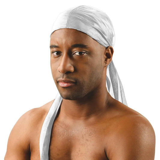 Titan Satin Durag – Ultra Stretch Silky Durag with Extra Long Tail – Comfort Fit for 360 Waves, Braids & Natural Hair – One Size Fits All – White Colors