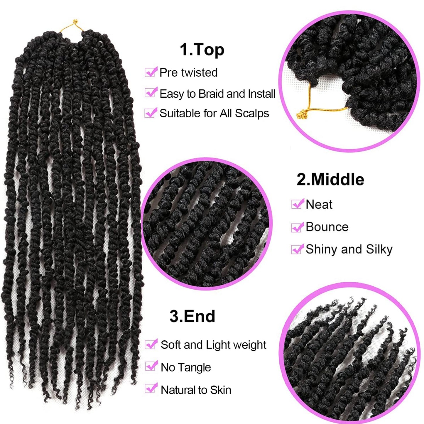 8 Packs Passion Twist Crochet Hair 20 Inch Prelooped Crochet Braids Pretwisted Spring Twist Crochet Hair for Black Women (20 Inch (Pack of 8), 1B#)