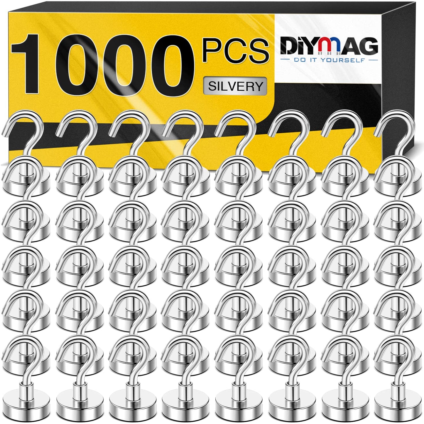 DIYMAG Magnetic Hooks, 25Lbs Strong Heavy Duty Cruise Magnet S-Hooks for Classroom, Fridge, Hanging, Cabins, Grill, Kitchen, Garage, Workplace and Office etc, (1000 Pack-Silver),Screw in Hooks