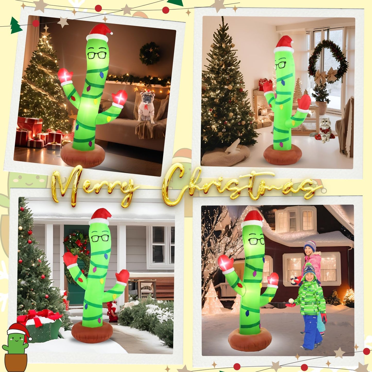 Opemon 7 Ft Christmas Inflatables Outdoor Decorations Blow up Cactus with LED Lights Yard Xmas Decor for Holiday Lawn Home Indoor Outside