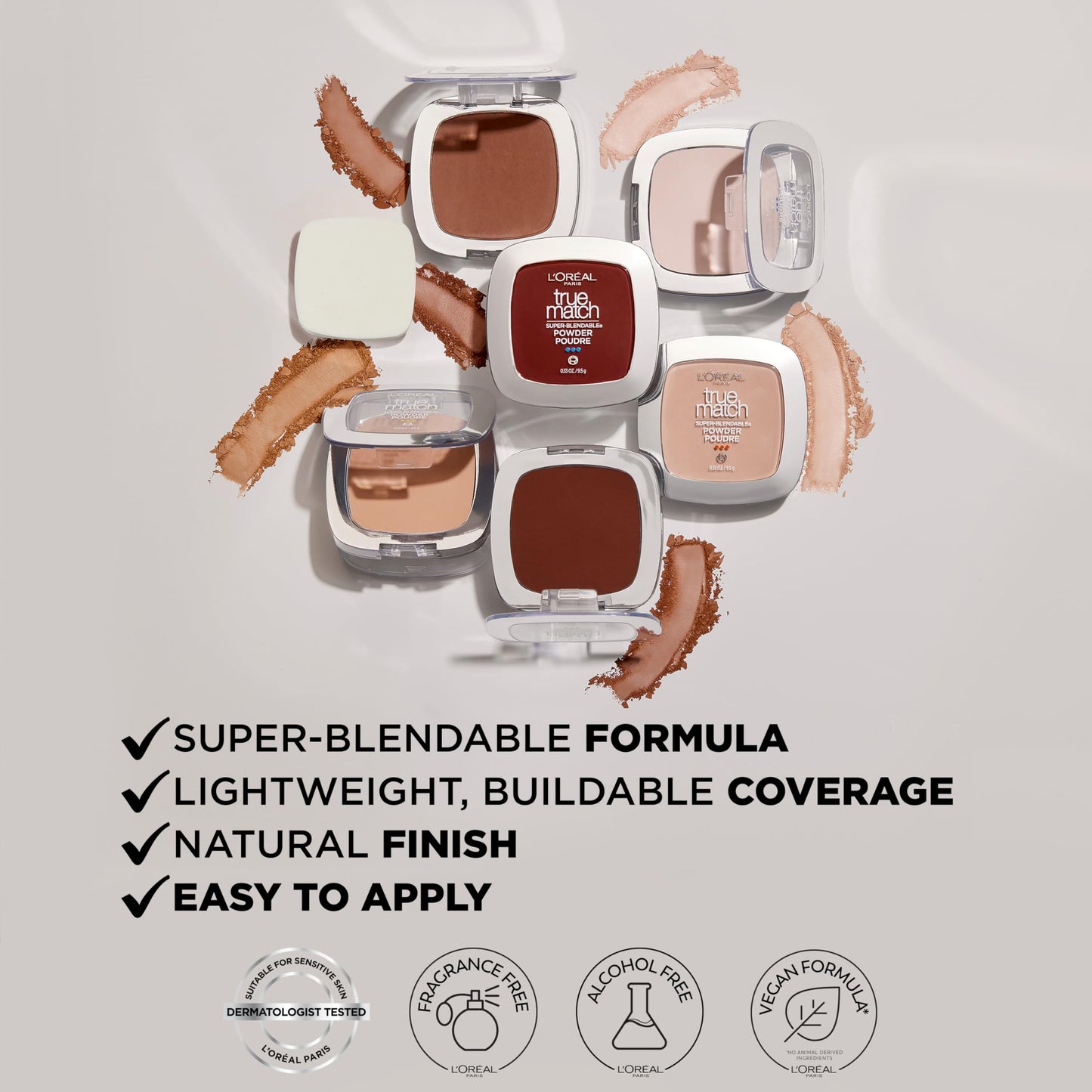 L'Oreal Paris True Match Super Blendable Oil Free Powder Foundation, C6 Medium, 0.33 oz, Packaging May Vary