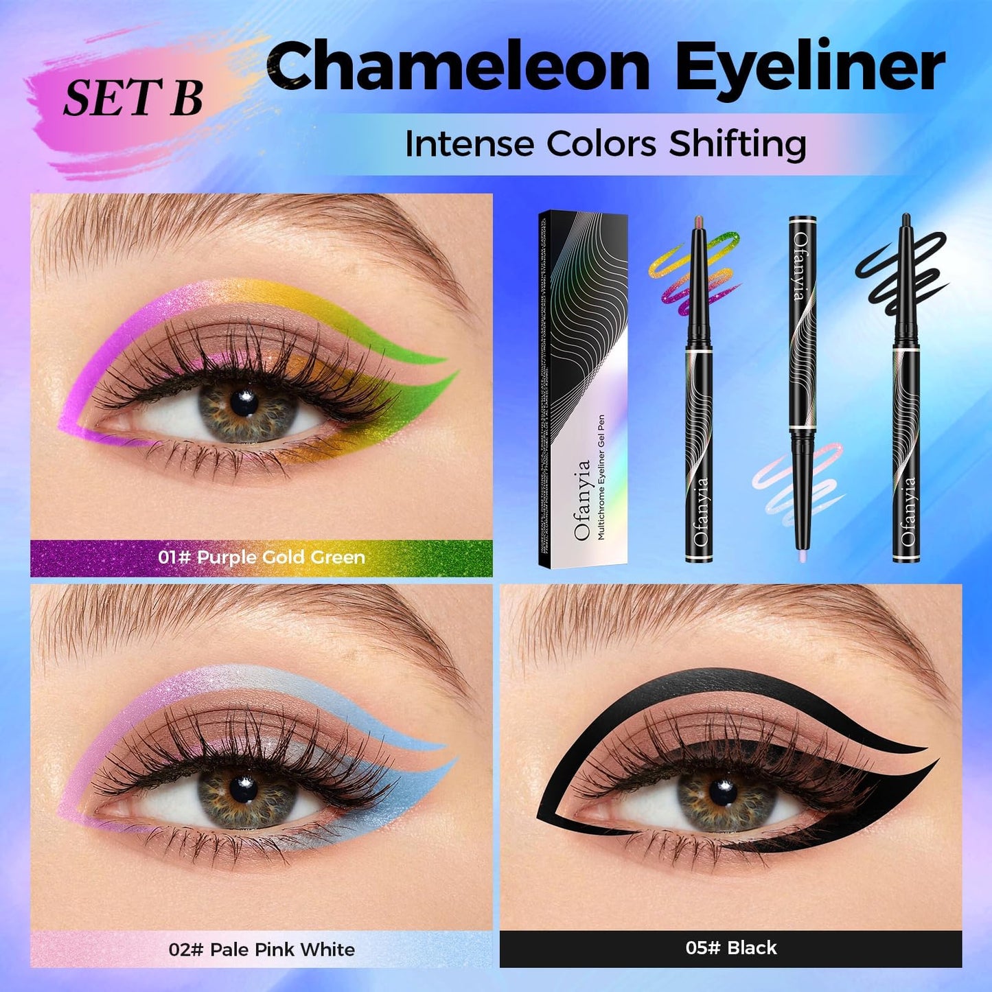 Multichrome Eyeliner, Colored Eyeliner Penclis with Retractable,Glitter Eyeliner Pencil for Halloween Makeup,Waterproof Eyeliner Pen,24h Long Lasting Eye Liner Smudge Proof Eye Pencil