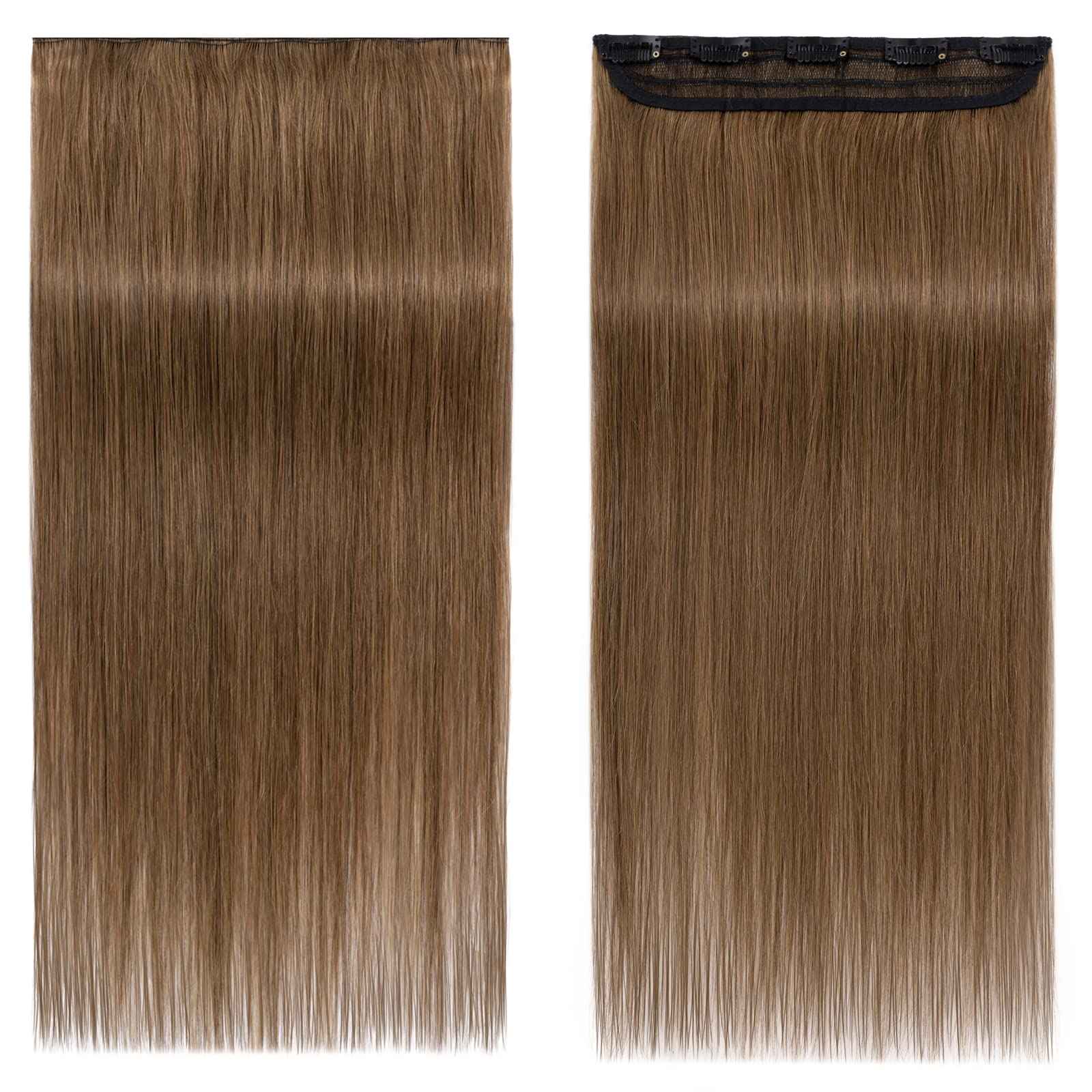 S-noilite Clip in Human Hair Extensions - 100% Real Human Hair, One Piece/5 Clips, 3/4 Full Head, Thicker Standard Weft, Straight Soft, 10 Inch/65g (#06 Light Brown)
