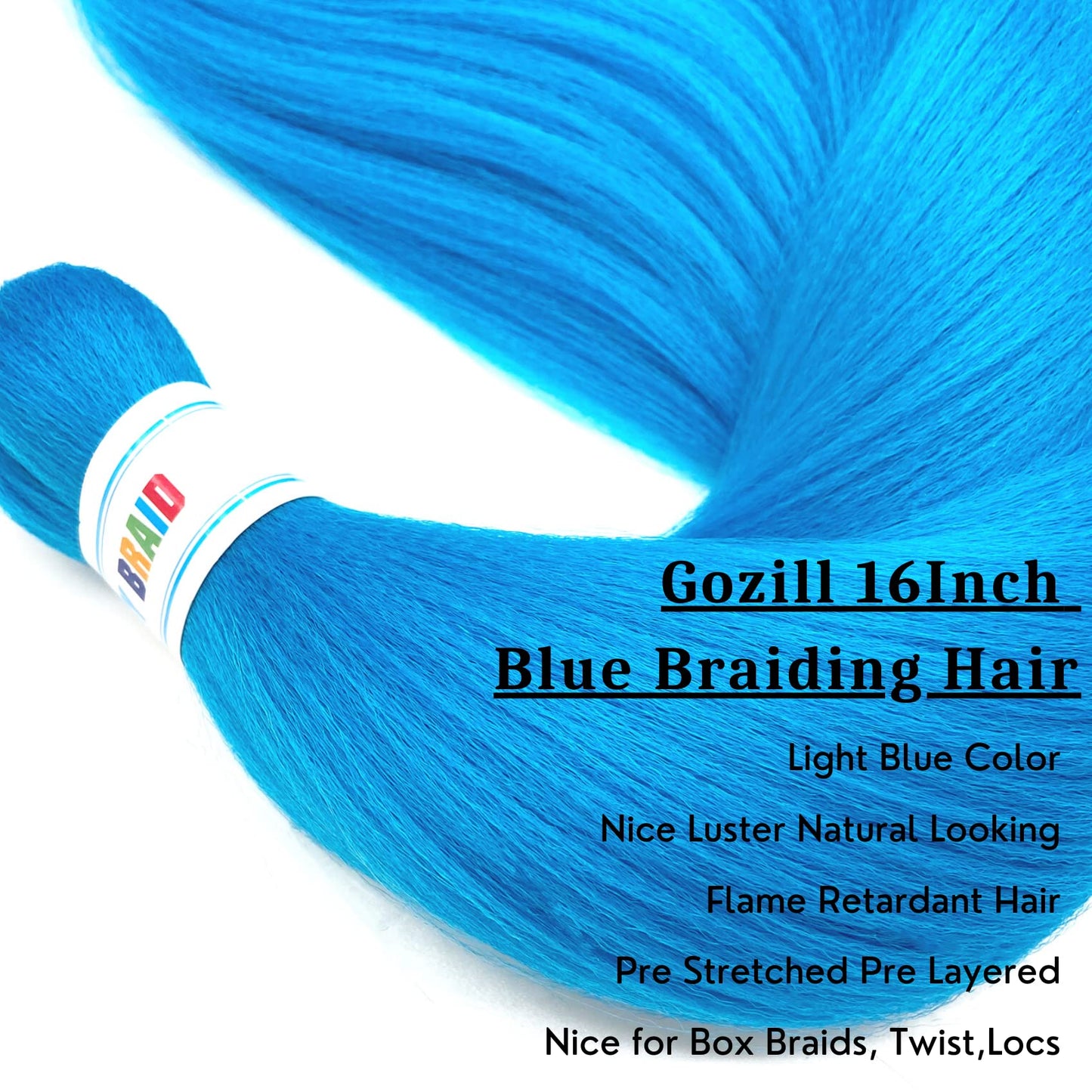 Gozill Blue Braiding Hair Pre Stretched Short Box Braiding Hair Extension 16 Inch (Pack of 6)