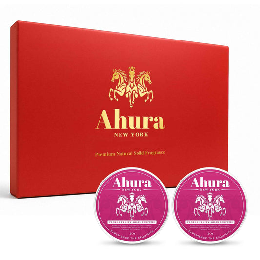 Ahura Herbal Natural Floral Eau de Parfum, Solid Perfume Balm, with notes of with Iris, Patchouli, Warm Vanilla & Spun Sugar, No Alcohol, Cruelty-Free, Sensual, 2 oz (2 Pack Holiday Gift Box)
