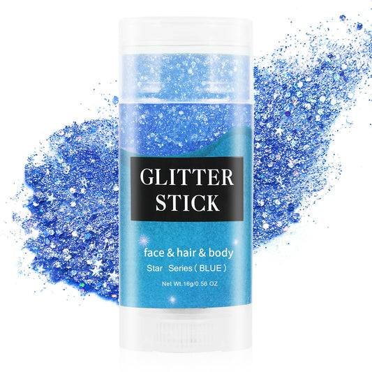 MEICOLY Blue Body Glitter Stick,Waterproof Mermaid Face Glitter Gel,Chunky Glitter for Face/Body/Hair/Eyes/Lip,Holographic Sequins Paint,Sparkling Face Glitter Makeup Body Glitter for Women