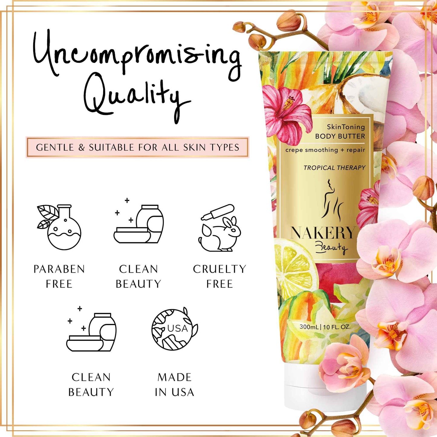 NAKERY Body Butter Anti Aging Moisturizer - Body Cream Skin Tightening Cream & Neck Firming Cream, Moisturizing Cream & Neck Tightening Cream for Body & Face Cream for Dry Skin 300ml(Tropical Therapy)