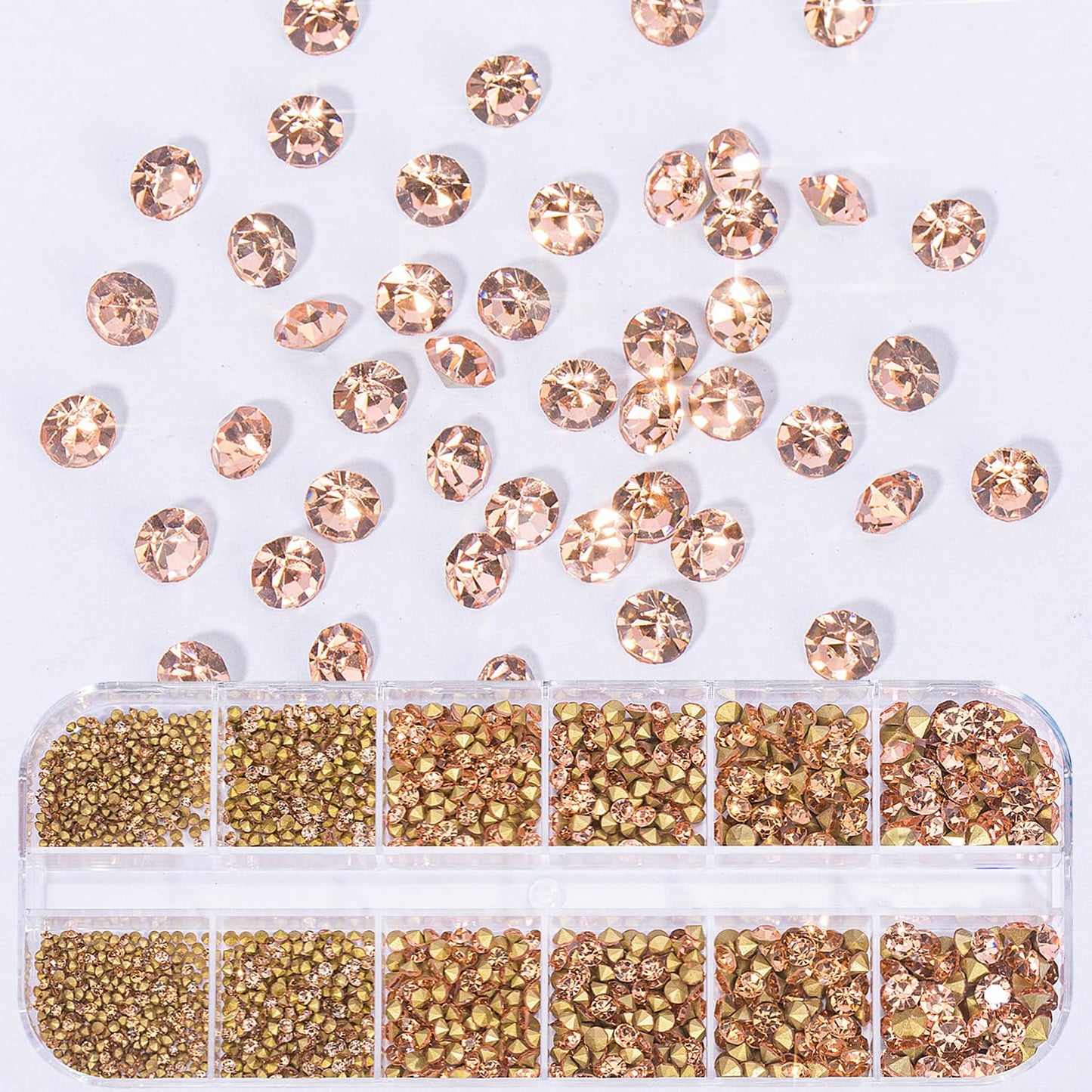 1660Pcs Champagne Nail Rhinestones for Nails 3D Pointed Bottom Nail Crystals Gemstones Nail Crystals Shapes Rhinestones Nail Gems Gold Charms Gold Glass Rhinestones for Nails Shapes Nail Art Crafts