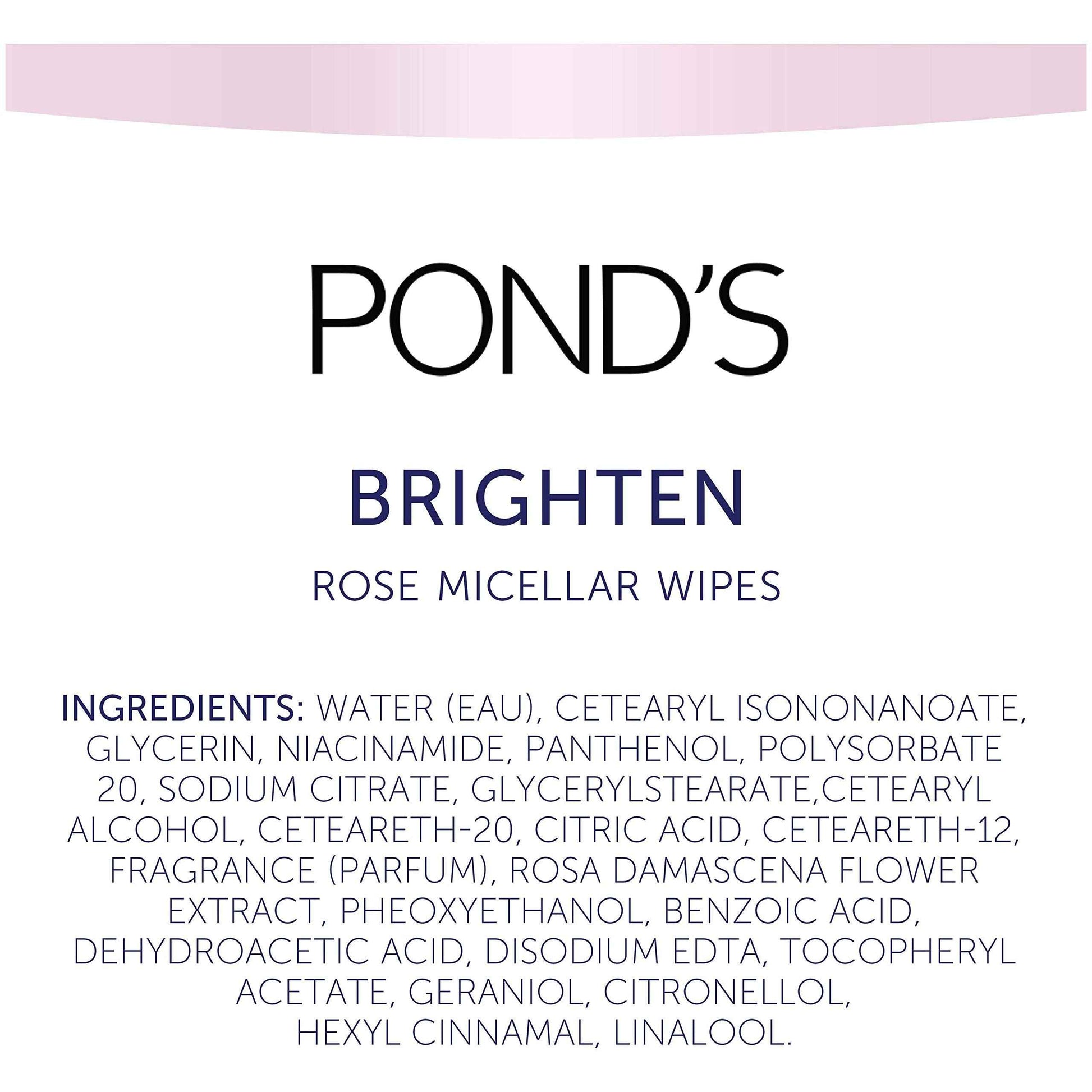 Pond's Vitamin Micellar Wipes For Dark Spots Brighten Rose Removes Waterproof Makeup 25 Wipes