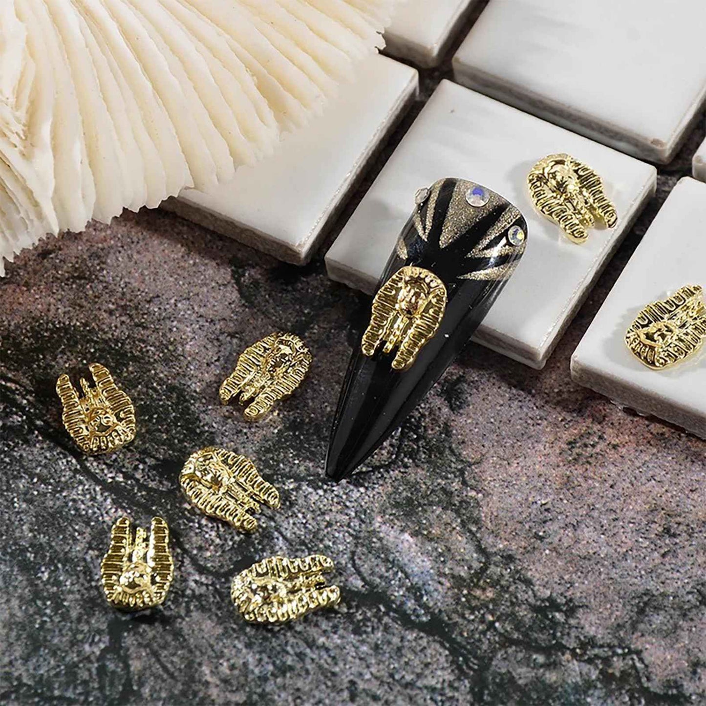 3D Egypt Charms for Acrylic Nails, 80PCS Gold Alloy Rhinestones Decoration, Egyptian Gems Diamonds Accessories for Nail Art Supplies Manicure Craft DIY BBATT-HAPPY