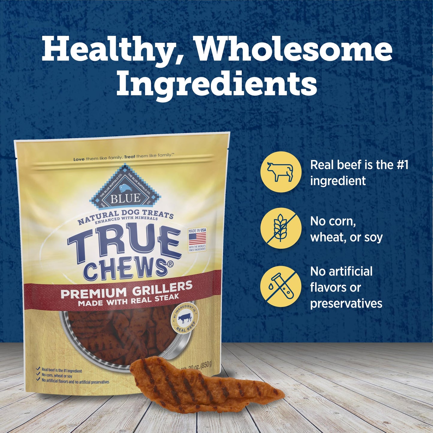 Blue Buffalo True Chews Premium Grillers Dog Treats, Made in the USA with Natural Ingredients, Steak, 10-oz. Bag