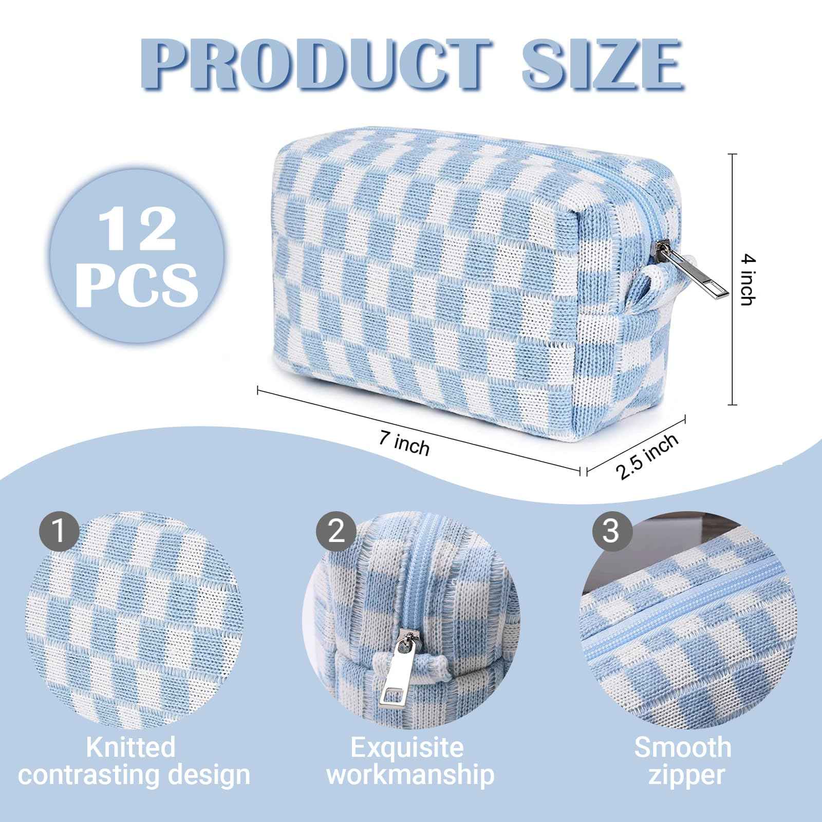 EYNDYN 12 PCS Checkered Makeup Bag Cosmetic Bag for Women Checkered Pouch Plaid Makeup Bag for Women Large Capacity Pencil Case Makeup Brushes Storage Bag Travel Toiletry Bag Organizer