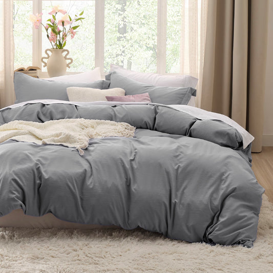 Bedsure Grey Twin Duvet Cover Set - Soft Prewashed Duvet Cover Twin Size, 2 Pieces, 1 Duvet Cover 68x90 Inches with Zipper Closure and 1 Pillow Sham, Comforter Not Included