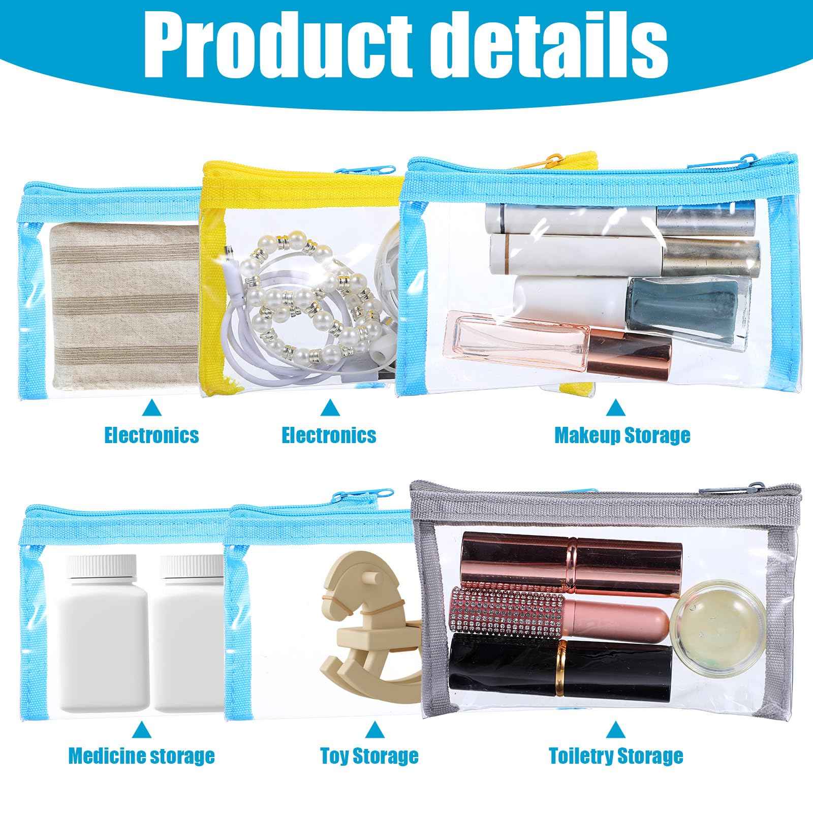 Tyqour 4Pcs Small Clear Makeup Bag 6.10 x 3.54inch Waterproof Clear Travel Bags Cosmetic Bags Zipper Pouches Multipurpose Makeup Pouches for Daily Toiletries Travel Office Supplies