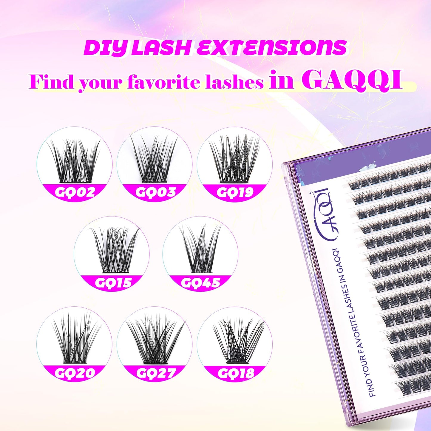 GAQQI Lash Clusters, GQ03 False Eyelashes DIY Lash Extensions D Curl 168PCS Cluster Lashes 14MM, Wispy and Natural Look (GQ03,14mm,D Curl)