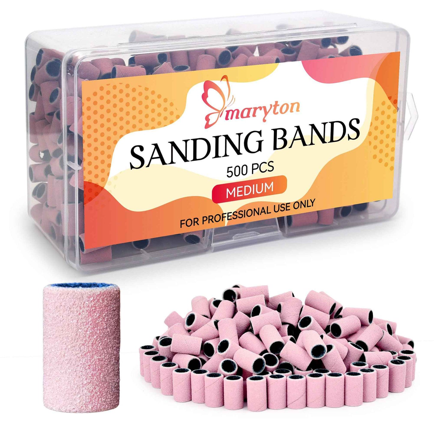 Maryton 500 Pcs Sanding Bands for Nail Drill, Medium Grit Nail Sanding Band Bulk for Professional Salons Manicure and Pedicure