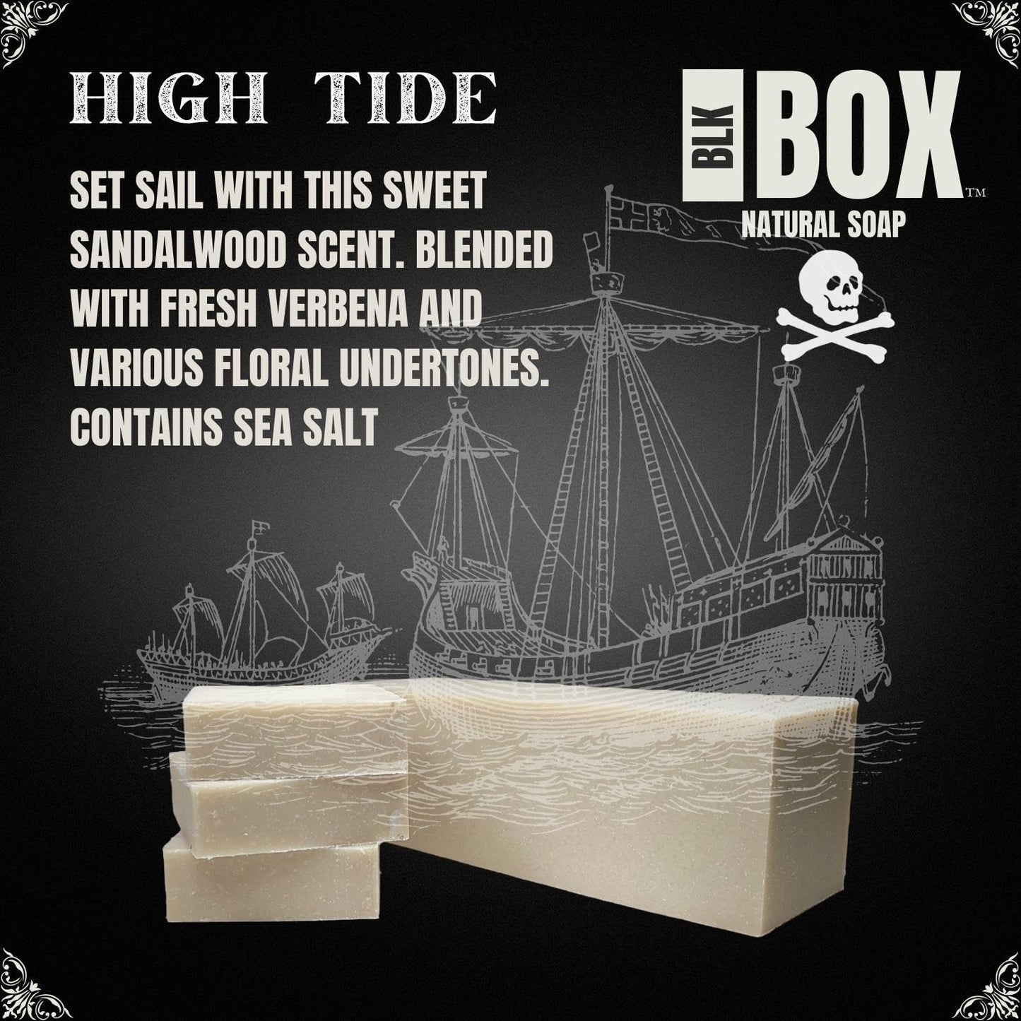 Black Box USA MADE 5oz Men's Natural Bar Soap Made from Natural Oils - Exfoliating Sea Salt Handmade Cold Process Soap with No Harsh Chemicals Sweet Sandalwood Verbena & Floral (HIGH TIDE)