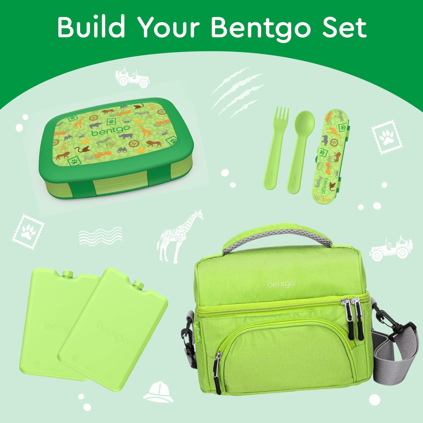 Bentgo Kids Prints Leak-Proof, 5-Compartment Bento-Style Kids Lunch Box - Ideal Portion Sizes for Ages 3-7, Durable, Drop-Proof, Dishwasher Safe, & Made with BPA-Free Materials (Safari)