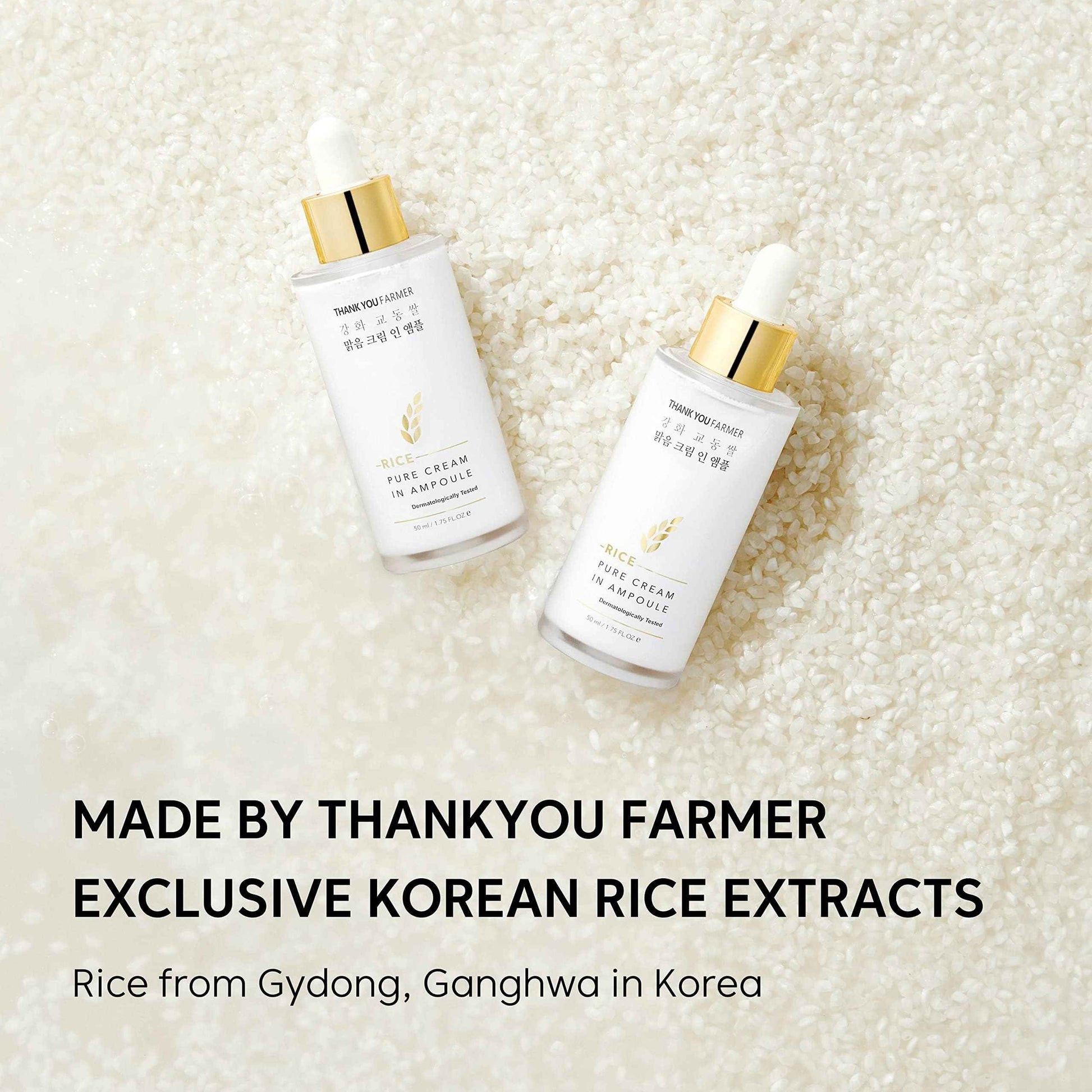 THANKYOU FARMER Rice Pure Cream In Ampoule, Double Layered Formula, Glass skin, Dermatologist Tested, Korean Rice Extracts, Niacinamide, Fragrance-Free, 1.75 fl.oz (50ml)