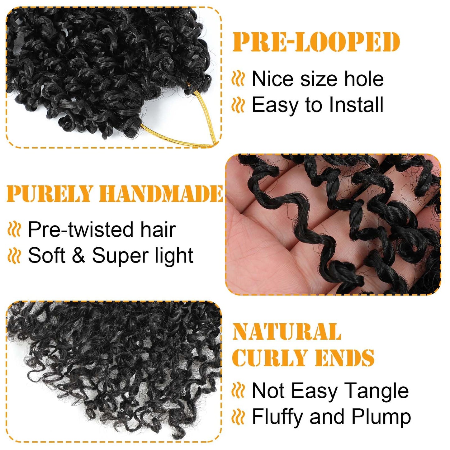 Aksice Pre-looped Yanky Twist Crochet Hair 10 Inch 8 Packs Bohemian Passion Twist Spring Mini Twist Crochet Hair for Black Women Boho Crochet Braids Synthetic (1B#)