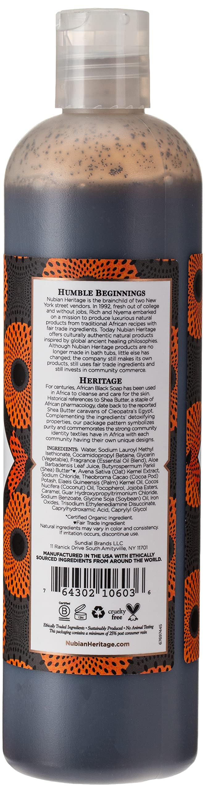 Nubian Heritage Body Wash, African Black Soap, 13 Fluid Ounce