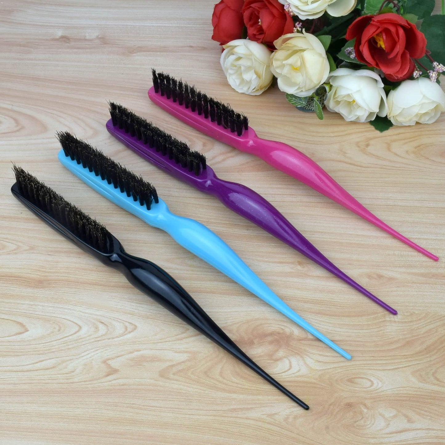 1 Pcs Teasing Brush Boar Bristle Hair Brush for Volume Hair Scalp Massage, Teasing Brush with Tail Handle for Back Brushing, Back Combing, Creating Volume, Teasing and Slicking Your Hair Back (Black)