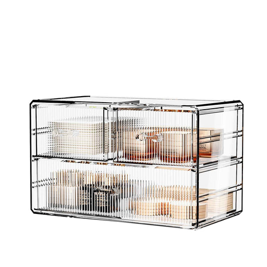 ZHIAI Stackable Storage Drawers, Acrylic Bathroom Counter Organizer Clear Makeup Organizers for Vanity, Kitchen Cabinets, Bathroom, Undersink, Home Organization and Storage (3 Drawers, Pattern A)