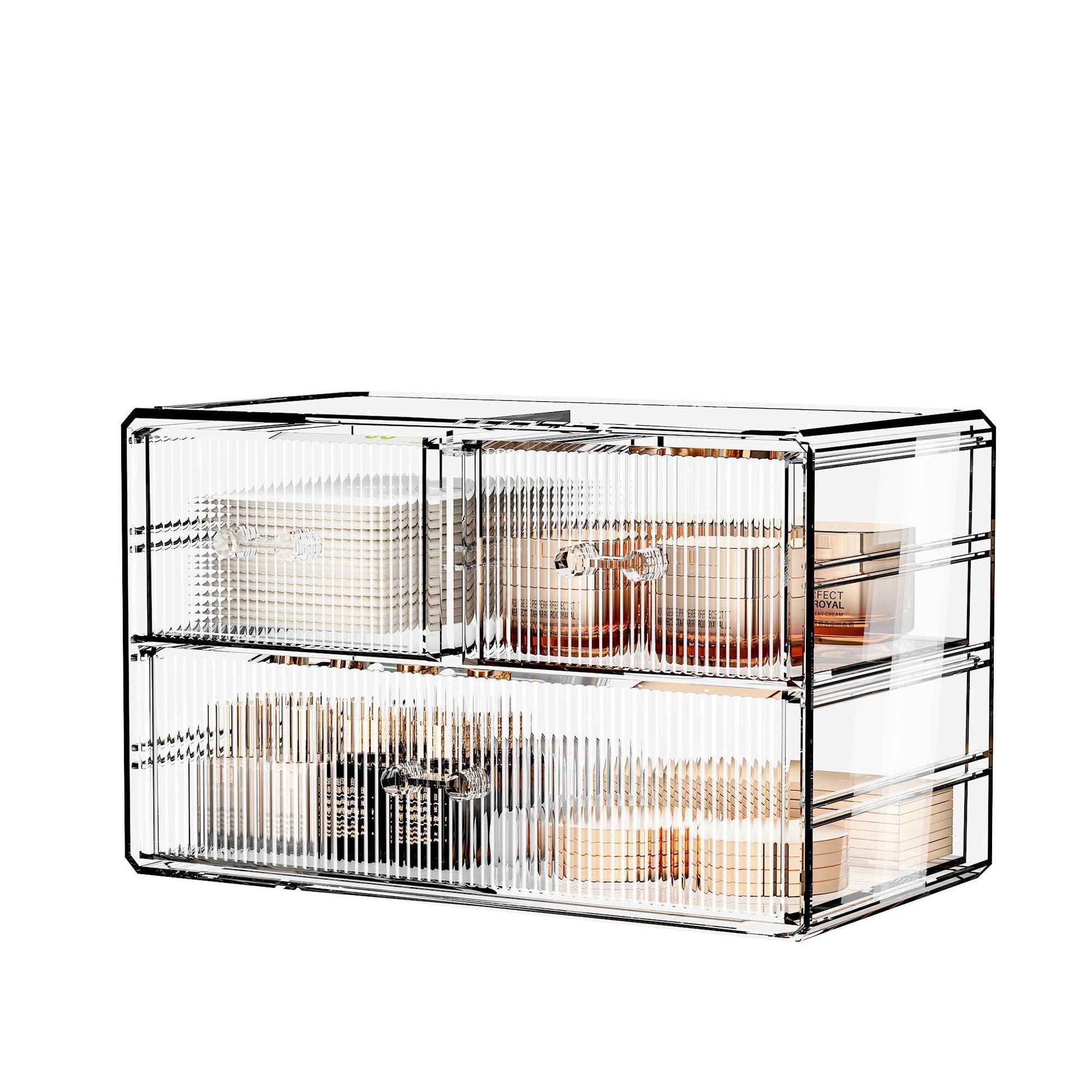 ZHIAI Stackable Storage Drawers, Acrylic Bathroom Counter Organizer Clear Makeup Organizers for Vanity, Kitchen Cabinets, Bathroom, Undersink, Home Organization and Storage (3 Drawers, Pattern A)