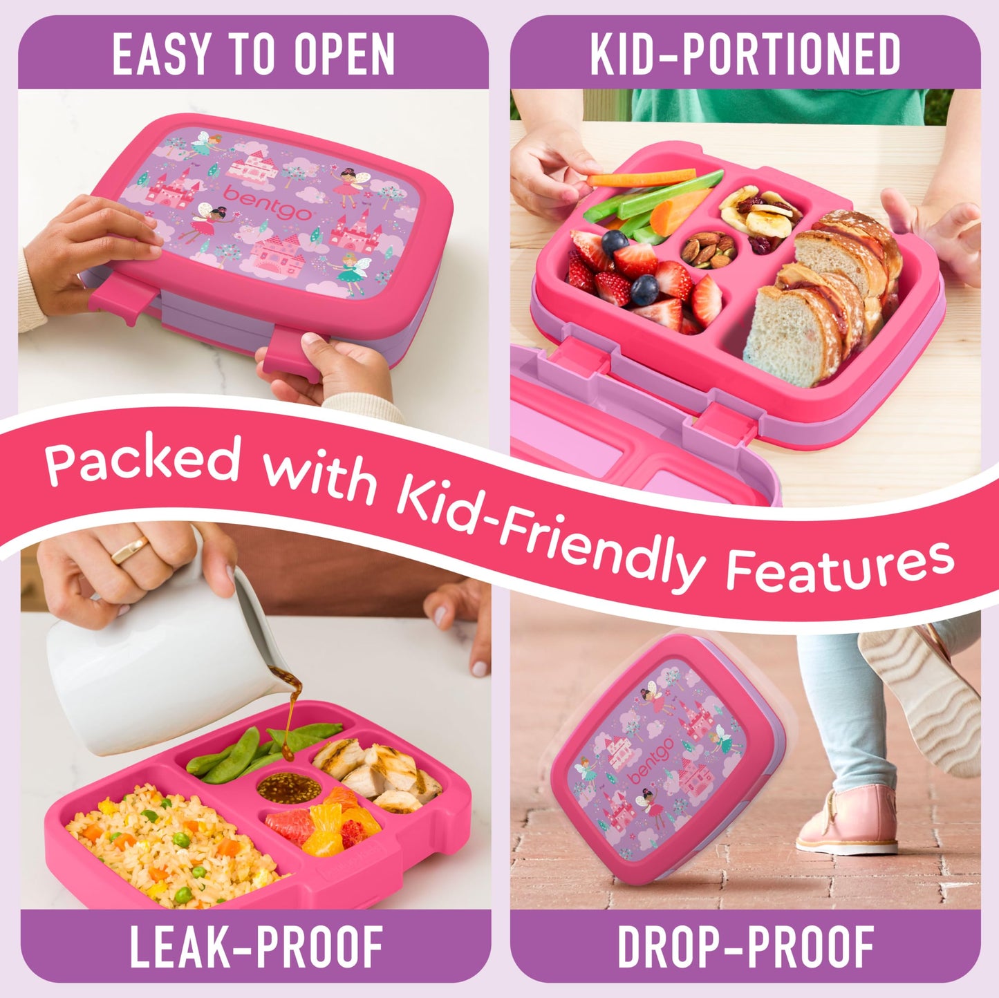 Bentgo Kids Prints Leak-Proof, 5-Compartment Bento-Style Kids Lunch Box - Ideal Portion Sizes for Ages 3-7, Durable, Drop-Proof, Dishwasher Safe, & Made with BPA-Free Materials (Fairies)