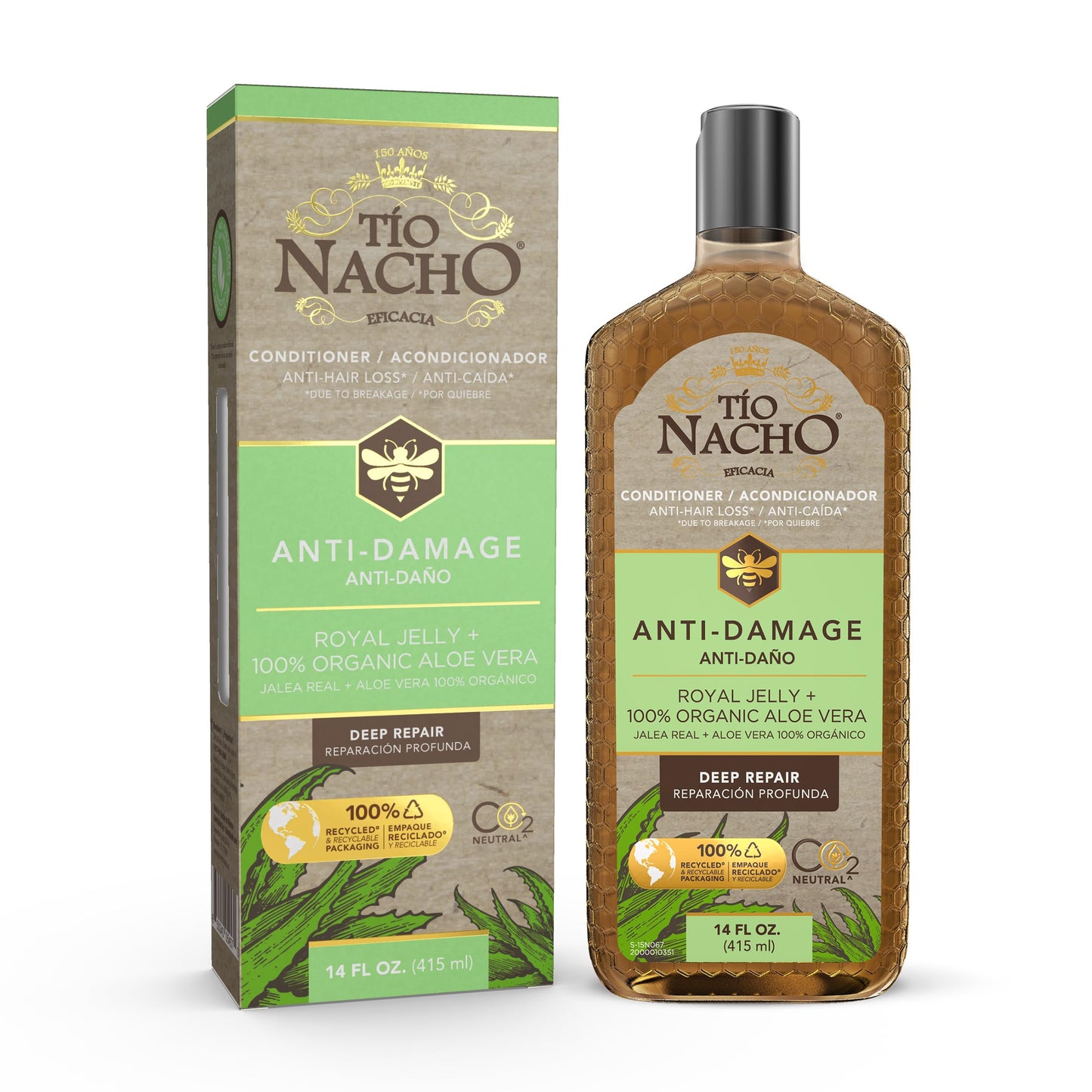 Tio Nacho Aloe Vera Deep Repair Conditioner: 100% Organic Aloe Vera and Royal Jelly, Repairs and Protects Hair, Vegetable Keratin for Softness and Shine, Paraben and Salt-Free - 14 Oz