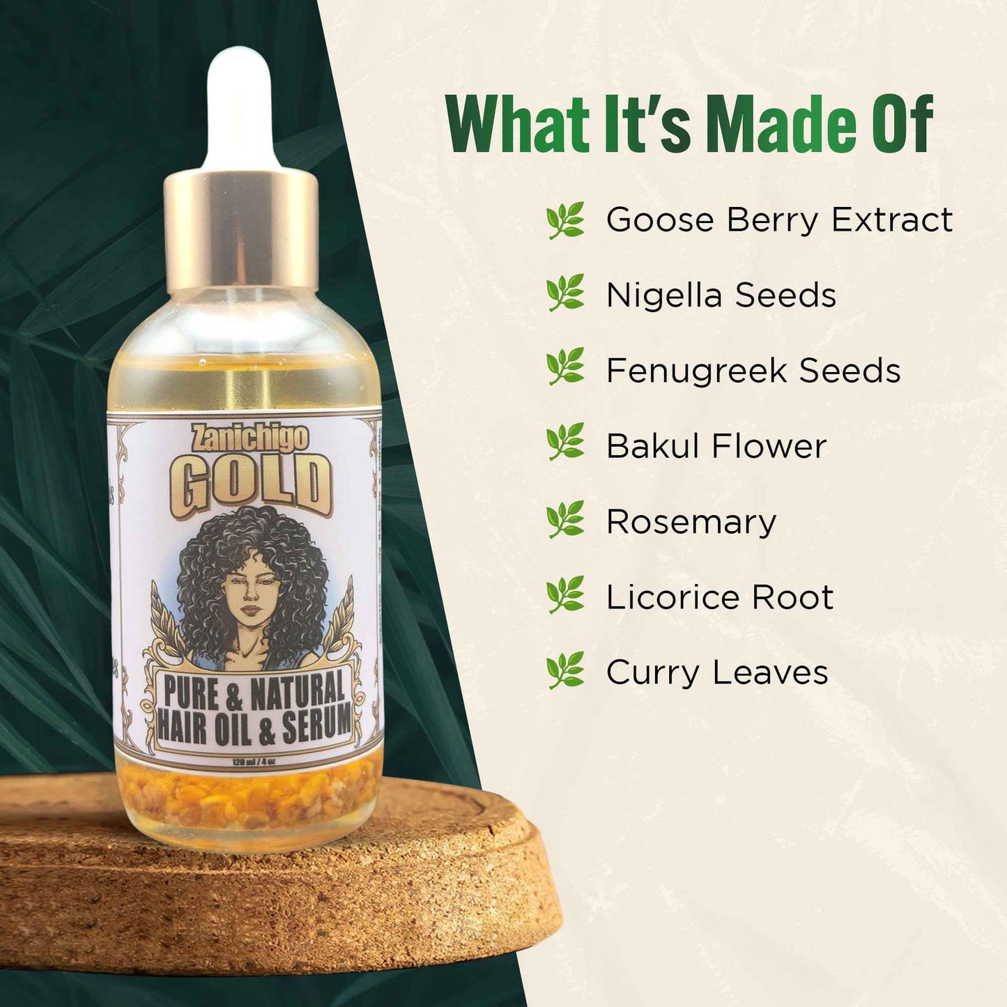 Zanichigo Gold Hair Oil – Fenugreek Strengthening Serum for Dry, Damaged, Frizzy & Coarse Hair | Anti-Hair Fall | Anti-Hair Loss Hair Growth Oil Treatment | All-Natural | 2 Ounce